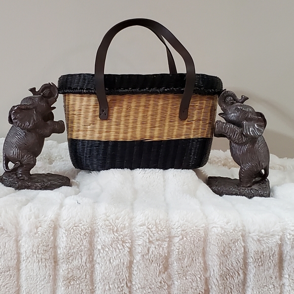 SOPHIE ANDERSON STRAW PURSE HANDBAG BLACK TAN BROWN LEATHER 2 STRAPS NWOT MEDIUM - Picture 14 of 14